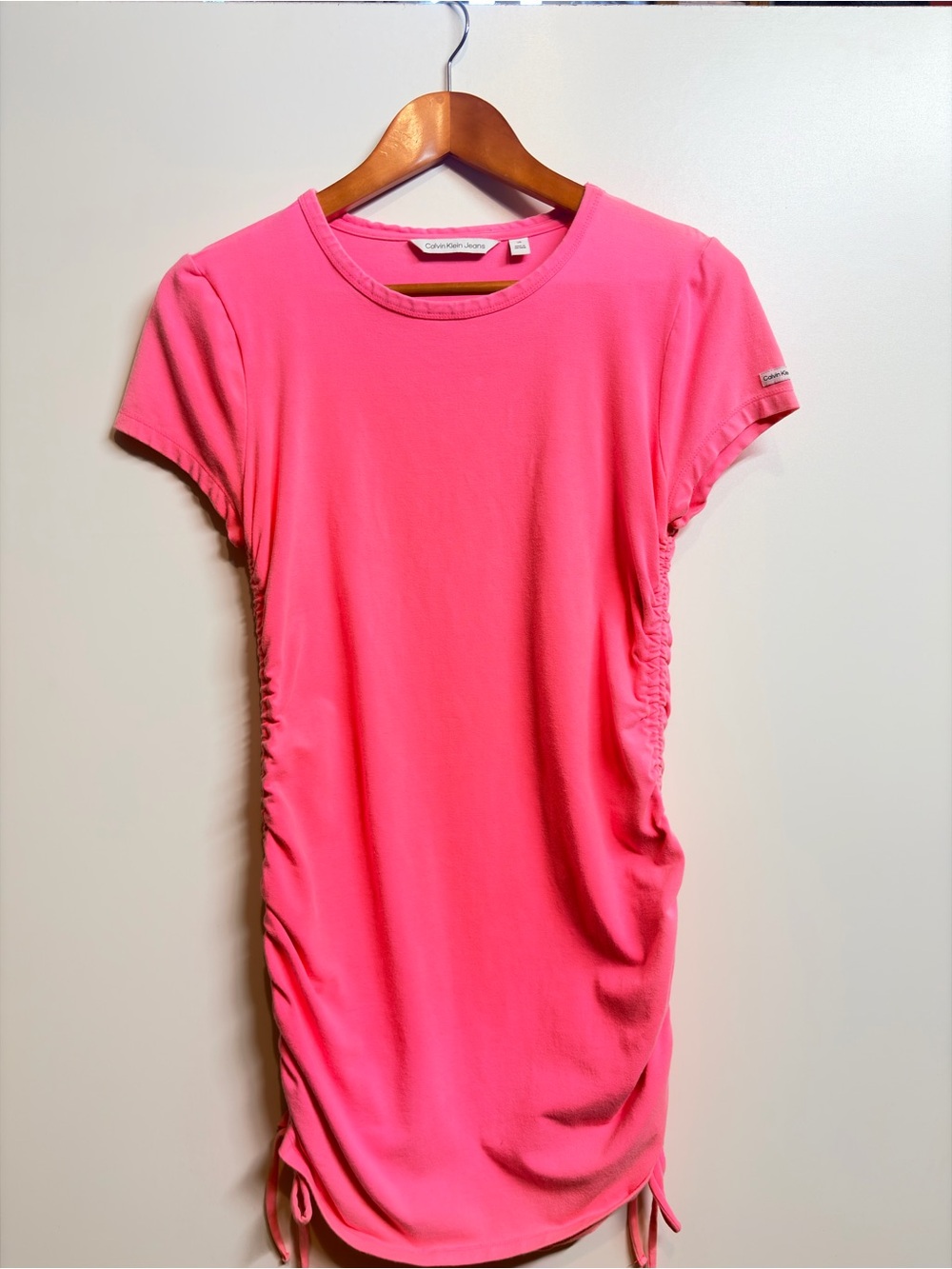 Calvin Klein Jeans Bright Pink Side-Ruched Short Sleeve Tunic